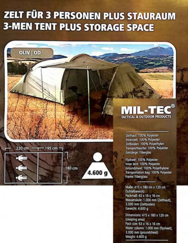 VOJAŠKI ŠOTOR za 3 osebe